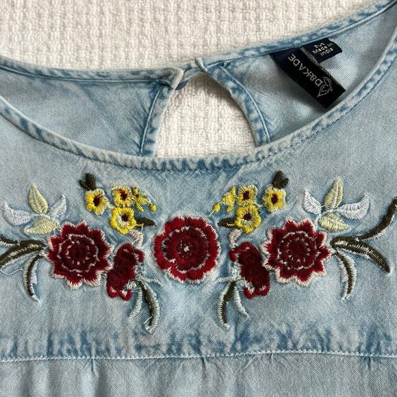 D&KADE Blue Jean Dress Baby Doll Boho Medium M Flowy Tunic Top - Picture 5 of 9